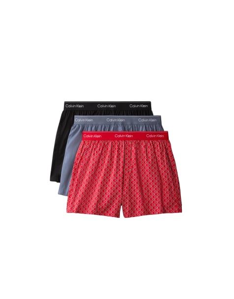 Calvin Klein Icon Cotton Stretch 3 pack slim boxers in black/emblem print/grey - view 1