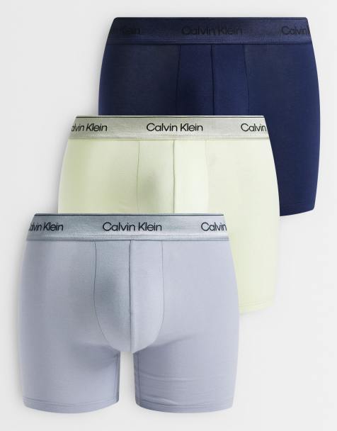 Calvin Klein – Icon Cotton Stretch – 3er-Pack eng geschnittene Boxershorts in Marineblau/Limettengrün/Grau - view 1