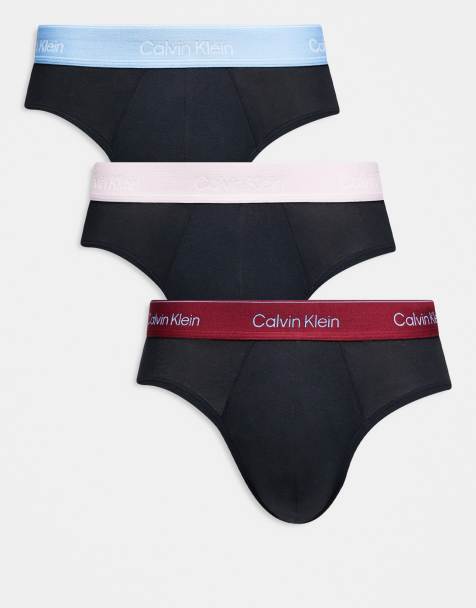 Calvin Klein – Icon Cotton Stretch – 3er-Pack eng geschnittene Hüftslips in Schwarz mit Bund in Rot/Blau/Cremeweiß - view 1