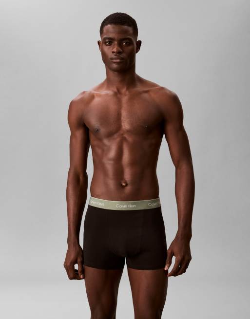 Calvin Klein – Icon Cotton Stretch – 3er-Pack locker geschnittene Unterhosen aus Stretch-Baumwolle in Schwarz mit farbigem Bund, 2 von 3