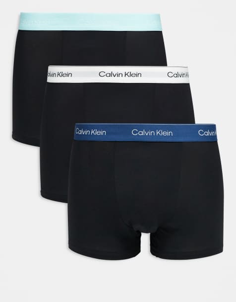 Calvin Klein – Icon Cotton Stretch – 3er-Pack locker geschnittene Unterhosen aus Stretch-Baumwolle in Schwarz mit Logobund in Türkis/Weiß/Blau - view 1