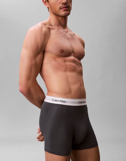 Calvin Klein – Icon Cotton Stretch – 3er-Pack Relaxed-Fit-Trunk-Unterhosen in Grau/Blau/Weiß, 2 von 4