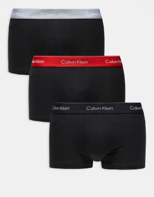 Icon Cotton Stretch - 3er-Pack tief sitzende Unterhosen aus Stretch-Baumwolle in Schwarz mit Bund in Schwarz/Grau/Rot-Bunt Bunt 48