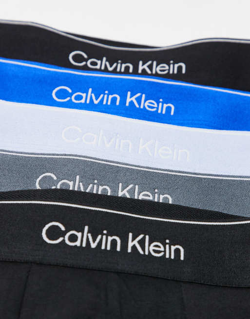 Calvin Klein Icon Cotton Stretch 5 pack boxer briefs in black with blue/grey waistbands, 2 of 3