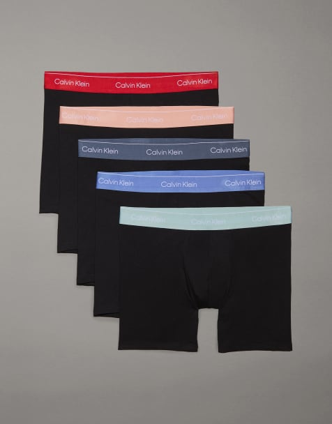 Calvin Klein Icon Cotton Stretch 5 pack boxer briefs in black with red/blue waistbands - view 1