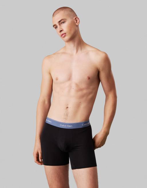 Calvin Klein Icon Cotton Stretch 5 pack boxer briefs in black with red/blue waistbands, 2 of 3