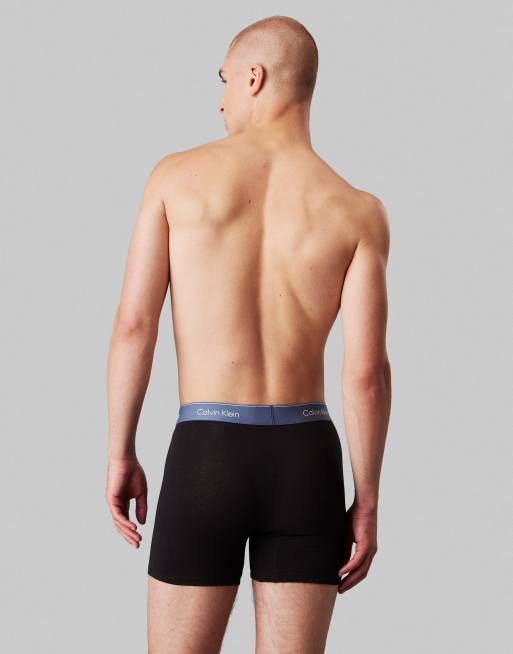 Calvin Klein Icon Cotton Stretch 5 pack boxer briefs in black with red/blue waistbands, 3 of 3
