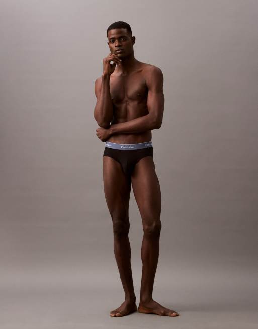 Calvin Klein Icon Cotton Stretch 5 pack hip briefs in black with red/blue waistbands, 4 of 4