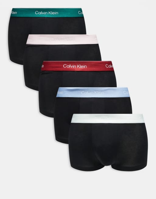 Calvin Klein Icon Cotton Stretch 5-pack low rise trunks in black with colored waistbands