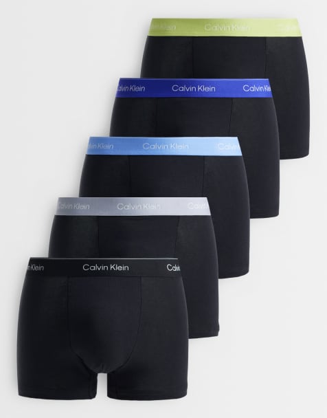 Calvin Klein Icon Cotton Stretch 5 pack relaxed boxer briefs in black with colored waistbands - view 1