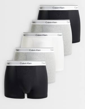 Calvin Klein Icon Cotton Stretch 5 pack relaxed fit trunks in black/white/grey