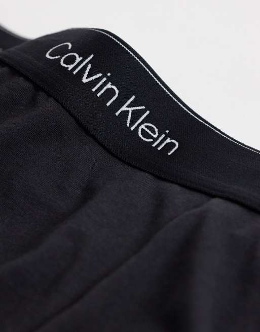Calvin Klein Icon Cotton Stretch 5 pack relaxed trunks in black with blue/grey waistbands, 2 of 3
