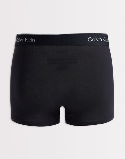 Calvin Klein Icon Cotton Stretch 5 pack relaxed trunks in black with blue/grey waistbands, 3 of 3