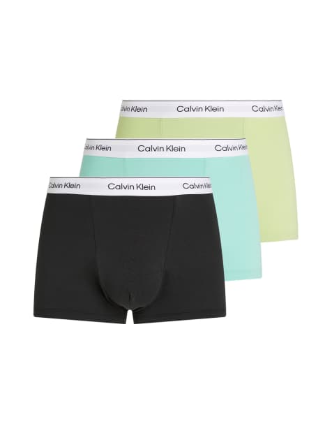 Calvin Klein - Icon Cotton Stretch - Confezione da 3 paia di boxer aderenti neri con fascia in vita verde - view 1