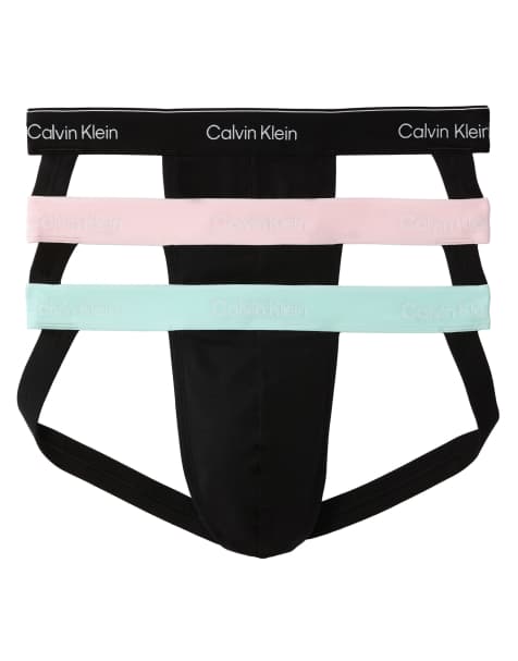 Calvin Klein - Icon Cotton Stretch - Confezione da 3 sospensori in cotone elasticizzato neri con fascia in vita colorata - view 1