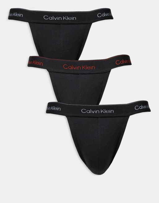 Calvin Klein - Icon Cotton Stretch - Confezione da 3 sospensori neri con fascia in vita con logo colorato