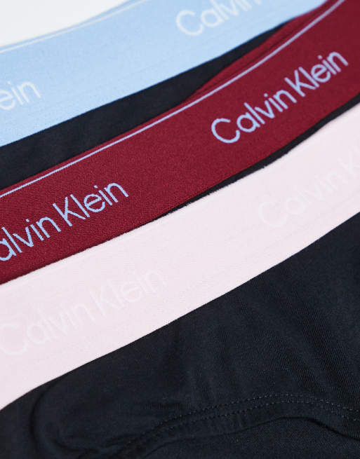 Calvin Klein - Icon Cotton Stretch - Lot de 3 slips avec taille basse contrastante - Rouge, bleu et crème, 2 de 3