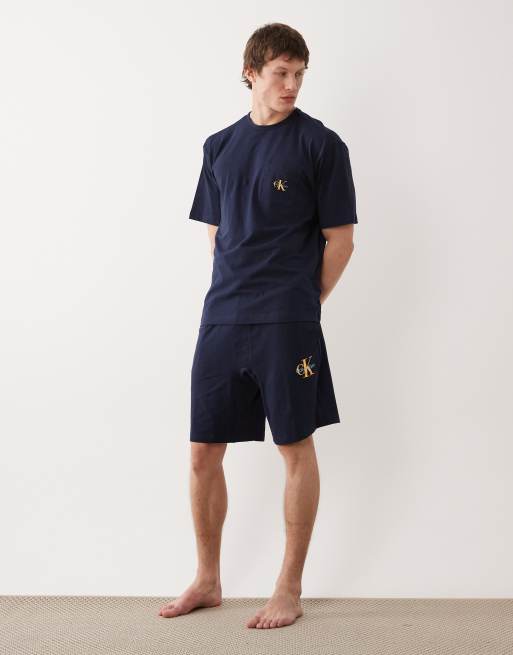 Calvin Klein Icon Cotton Stretch loungewear monogram shorts co-ord in navy, 2 of 5