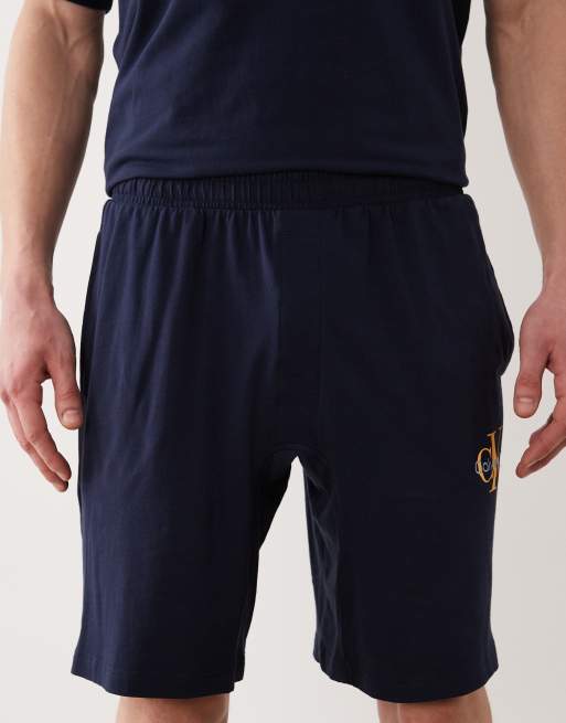 Calvin Klein Icon Cotton Stretch loungewear monogram shorts co-ord in navy, 4 of 5