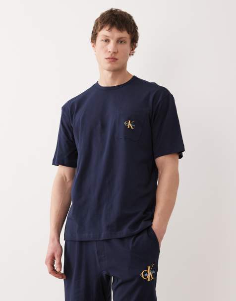 Calvin Klein Icon Cotton Stretch loungewear monogram t-shirt co-ord in navy
