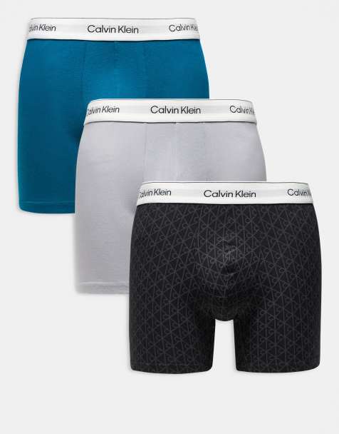 Calvin Klein - Icon Cotton Stretch - Pakke med 3 par boksershorts i grå/blågrøn/med print - view 1