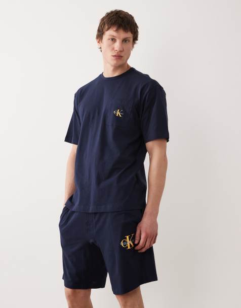 Calvin Klein - Icon Cotton Stretch - Pantaloncini da casa blu navy con monogramma in coordinato - view 1