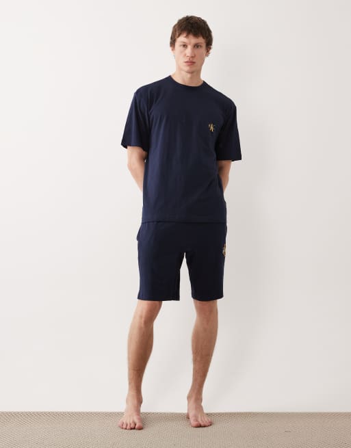 Calvin Klein - Icon Cotton Stretch - T-Shirt da casa blu navy con monogramma in coordinato, 2 di 5