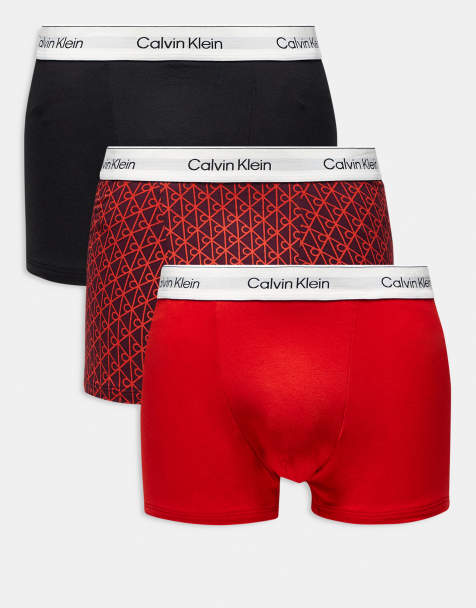 Calvin Klein – Icon Cotton Stretch – Zestaw 3 par luźnych bawełnianych bokserek w kolorach czarnym/ czerwonym/ we wzór - view 1