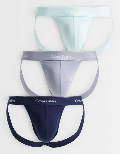 Calvin Klein – Icon Cotton Stretch – Zestaw 3 par slipów jockstrap z bawełny ze stretchem w kolorach czarnym, szarym i turkusowym - view 1