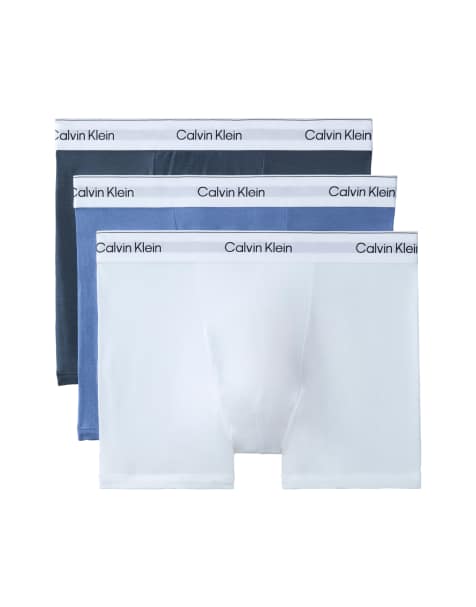 Calvin Klein – Icon – Grå/blå/vita trunks i stretchig bomull med avslappnad passform, 3-pack - view 1