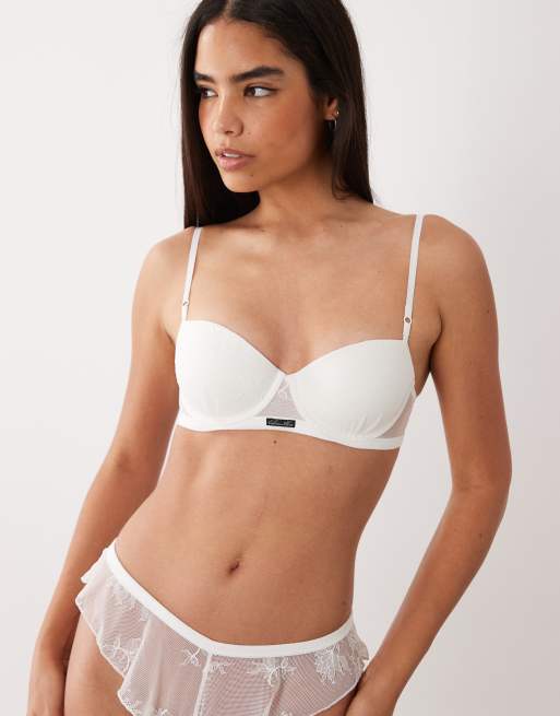 Calvin Klein Icon Lace floaty tanga thong and bra in white, 2 af 3