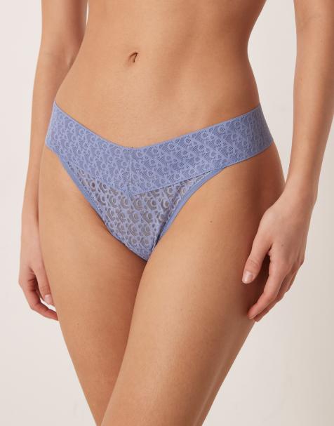 Calvin Klein - Icon - Kanten string met lage taille en logo in blauw - view 1