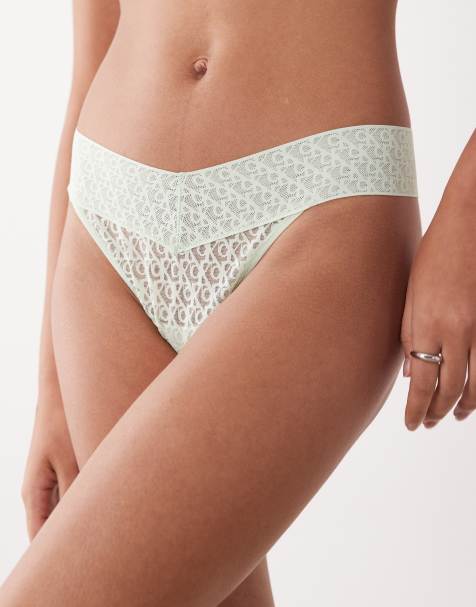 Calvin Klein - Icon - Kanten string met lage taille en logo in mintgroen - view 1