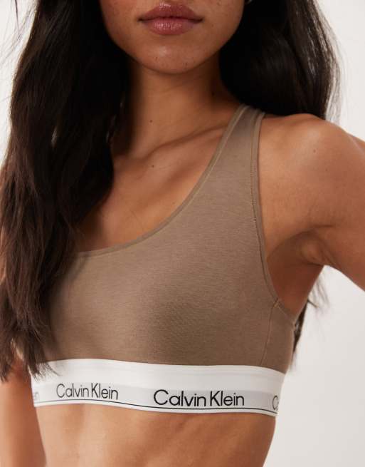 Calvin Klein Icon katoen-modal ongevoerde bralette in bruin, 3 van 4