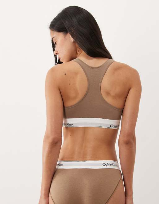 Calvin Klein Icon katoen-modal ongevoerde bralette in bruin, 4 van 4