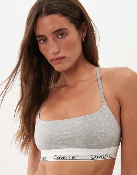 Calvin Klein Icon katoen-modal ongevoerde racerback bralette in grijs gemêleerd - view 1