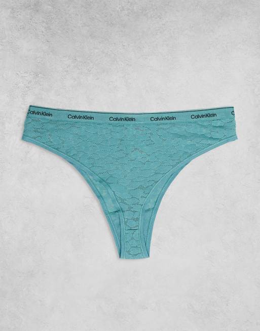 Calvin Klein Icon Lace 3 pack thongs in turquoise/baby blue/white, 3 of 3