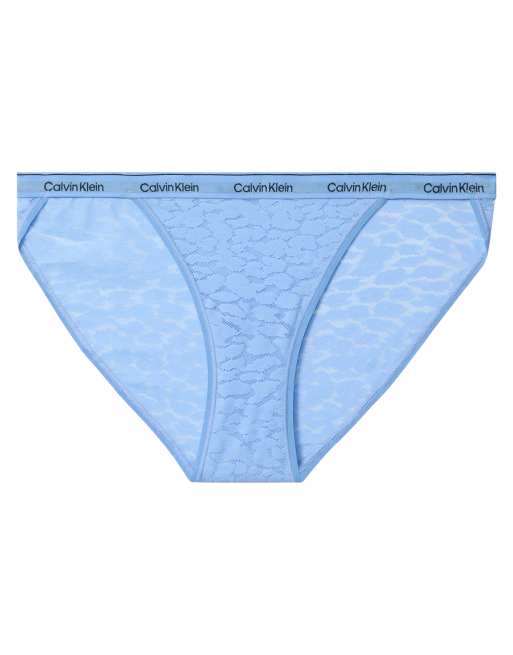 Calvin Klein – Icon Lace – Bikini-Fit-Slip in Blau mit Riemchenseiten, 2 von 4
