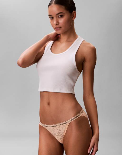 Calvin Klein – Icon Lace – Bikini-Fit-Slip in Pfirsich mit Riemchenseiten, 2 von 4