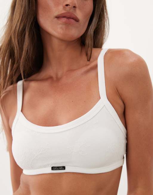 Calvin Klein Icon Lace lightly lined bralet in white, 2 of 4