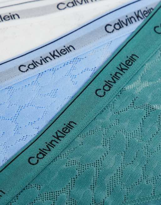 Calvin Klein - Icon Lace - Lot de 3 strings - Turquoise/bleu pastel/blanc, 2 de 3