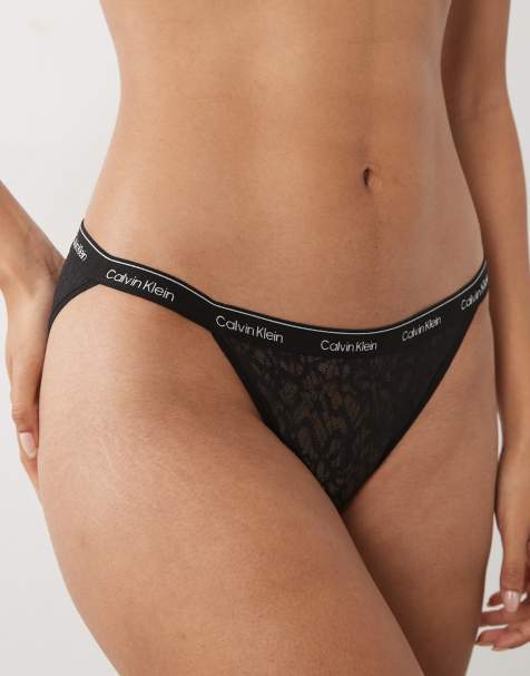 Calvin Klein icon lace string bikini briefs in black - view 1