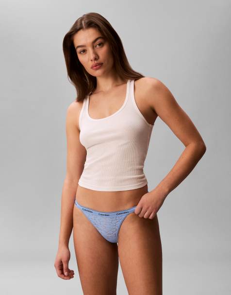 Calvin Klein Icon Lace string bikini briefs in blue - view 1