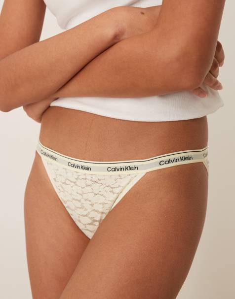 Calvin Klein Icon Lace string bikini briefs in light yellow - view 1