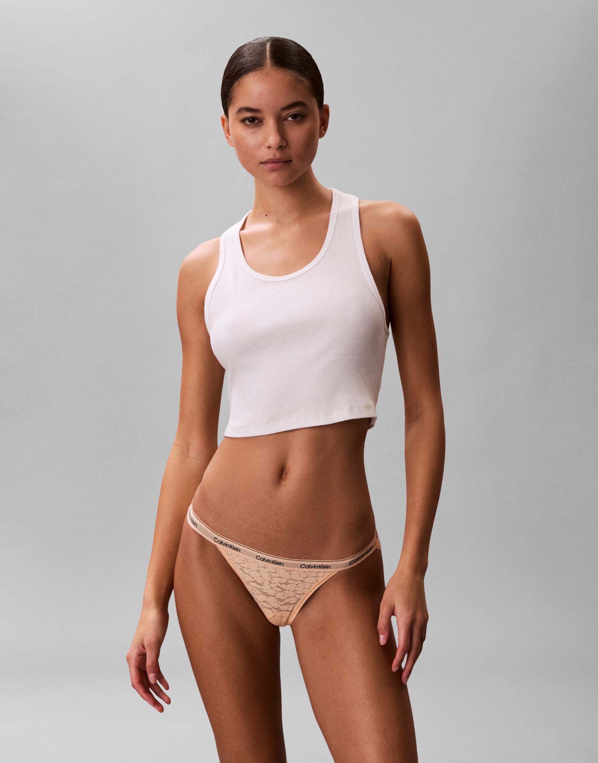 calvin klein icon lace string bikini briefs in peach