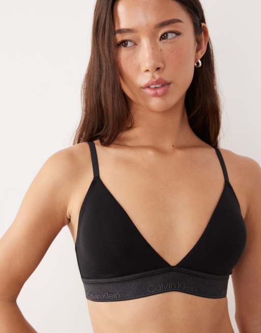 Calvin Klein – Icon – Lekko wyściełany czarny biustonosz z trójkątnymi miseczkami z bawełny i modalu