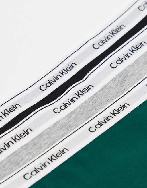 Calvin Klein Icon Logo 3 pack bikini briefs in black/gray/green, 2 of 3