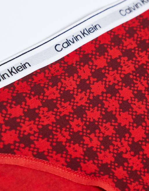 Calvin Klein Icon Logo 3 pack bikini briefs in black/grey/red tartan, 2 of 3