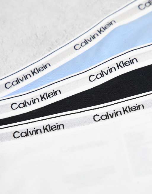 Calvin Klein Icon Logo 3 pack bikini briefs in black/white/blue, 2 of 3