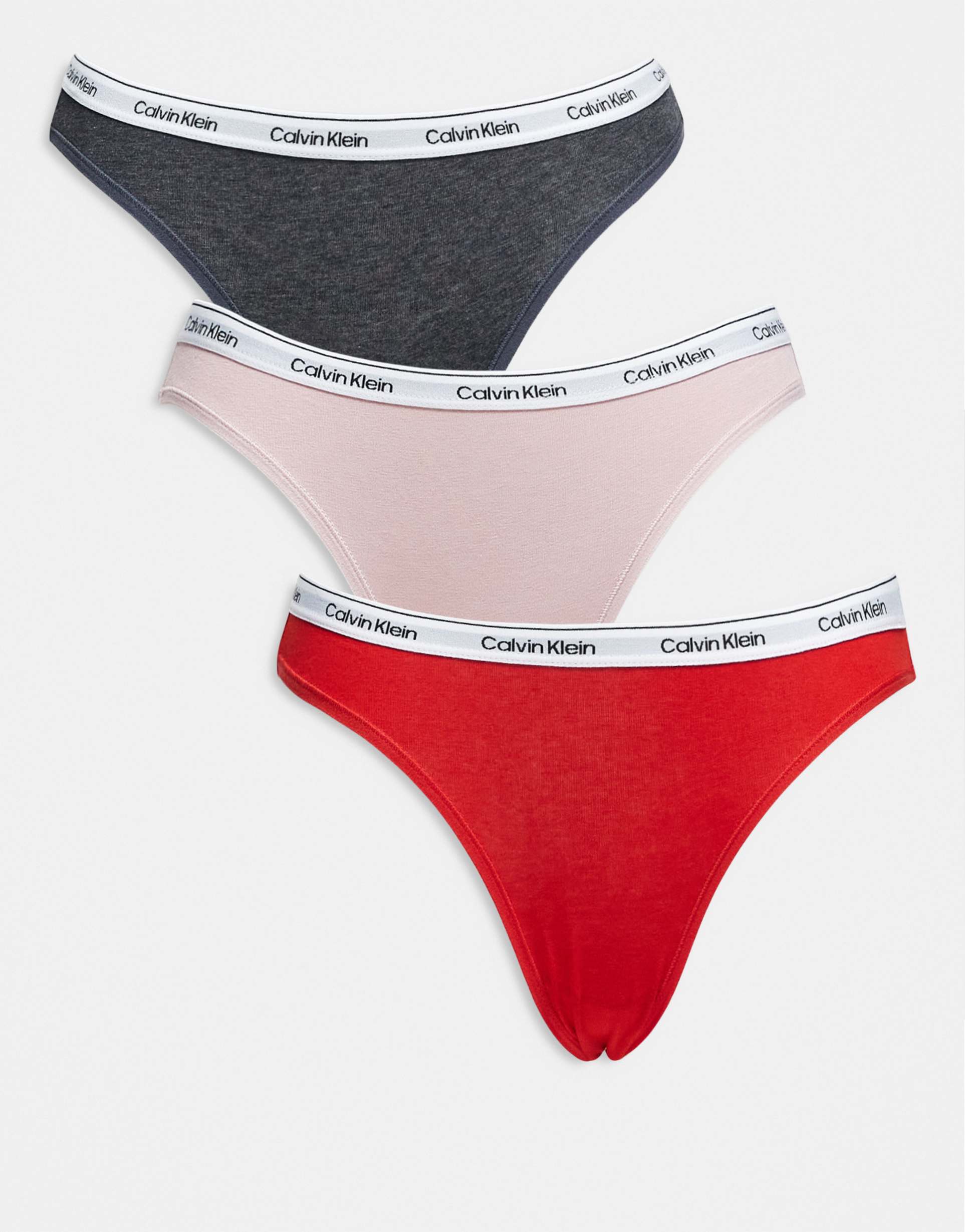 calvin klein icon logo 3-pack bikini briefs in gray/red/pink